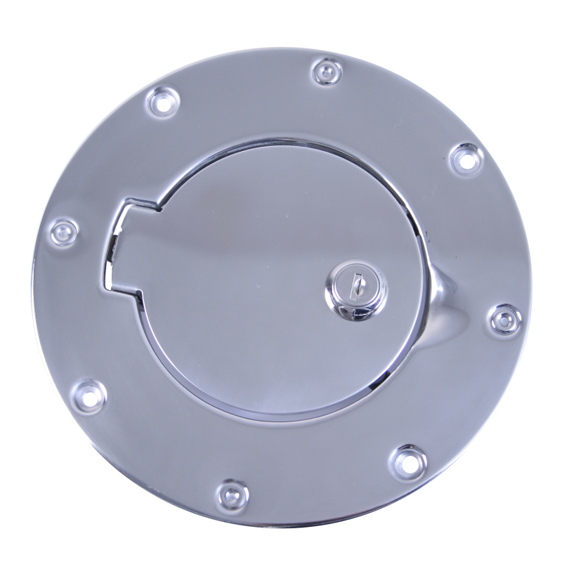 Jeep Wrangler TJ Fuel Tank Cap Door - Rugged Ridge - Locking - Polished Stainless Steel - `97-`06